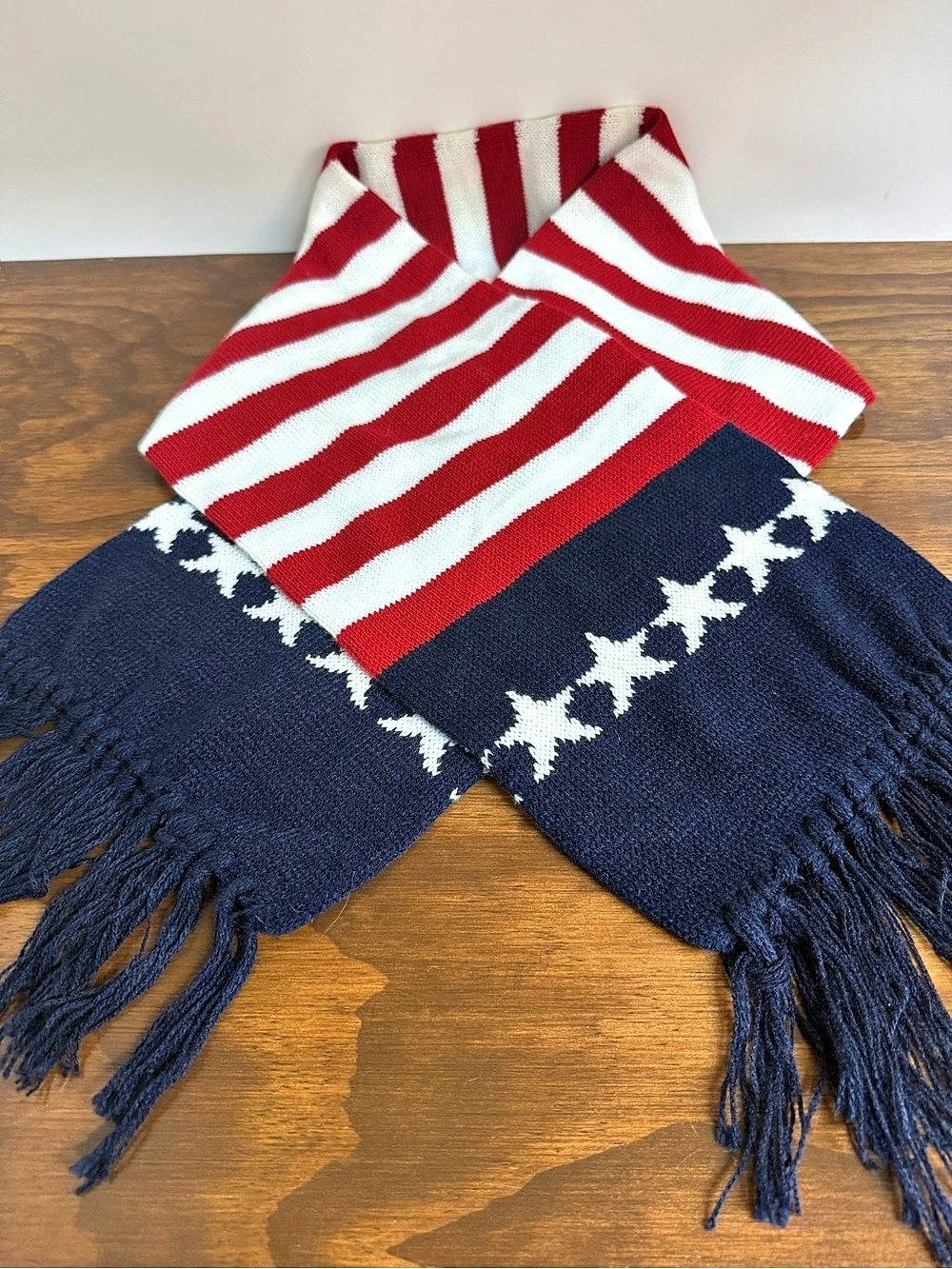 American Flag Stars Stripes Scarf with Fringe